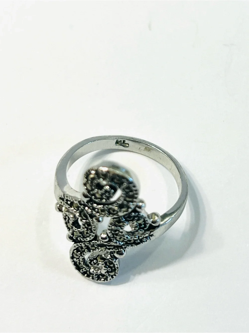 Intricate Scroll Marcasite Silver-Tone Ring - Silver